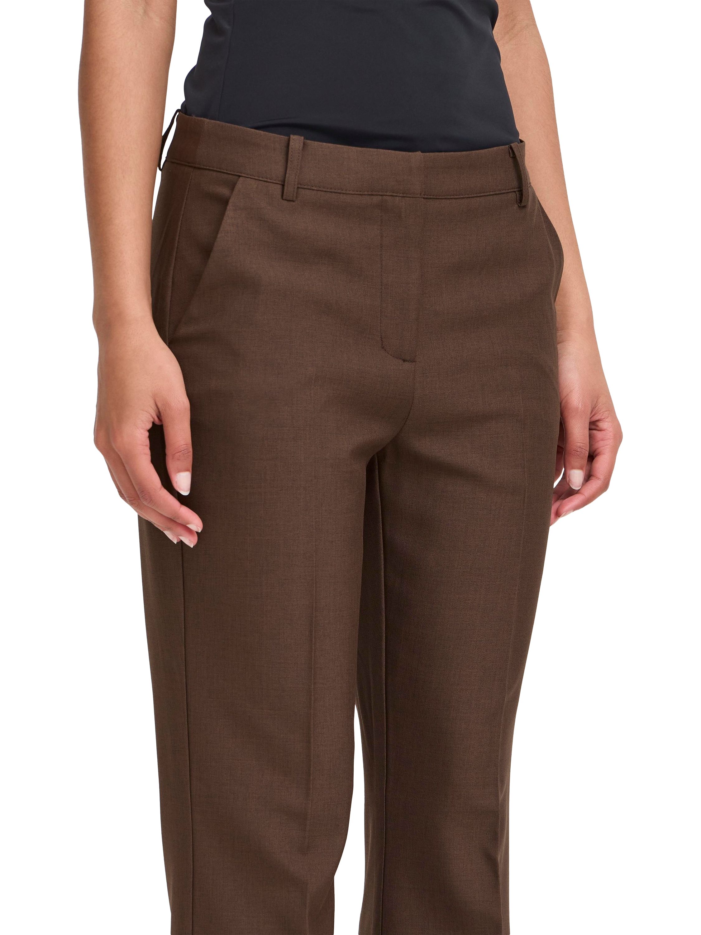 Product image 4 of 7, which shows ICHI Lexi Tailored Trousers, Coffee Bean Melange, 8