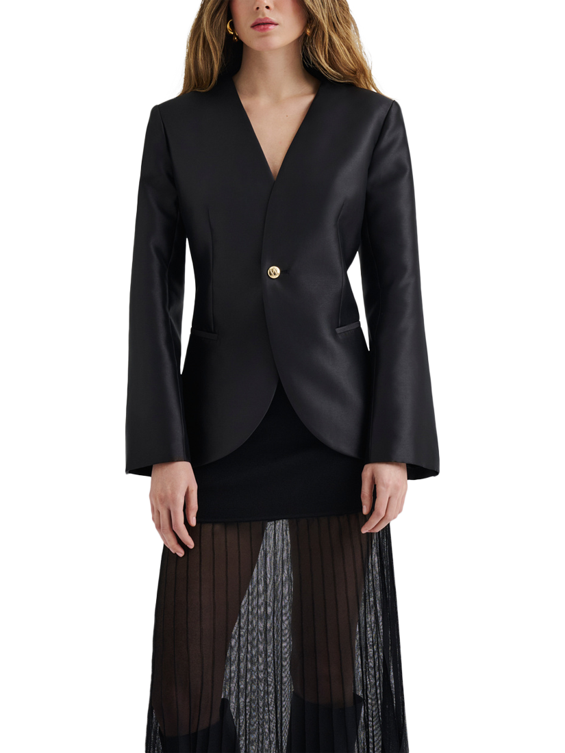 Product image 1 of 5, which shows Malina Nori Fitted Satin Blazer, Black, 8