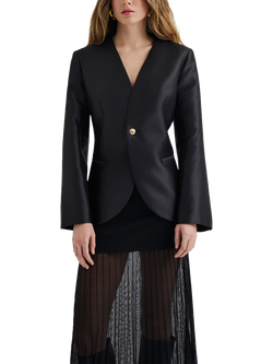 Malina Nori Fitted Satin Blazer, Black, Black