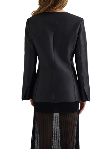 Malina Nori Fitted Satin Blazer, Black - view 2, Black