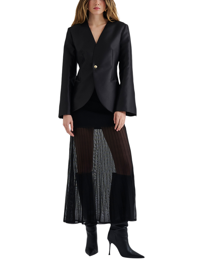 Product image 3 of 5, which shows Malina Nori Fitted Satin Blazer, Black, 8