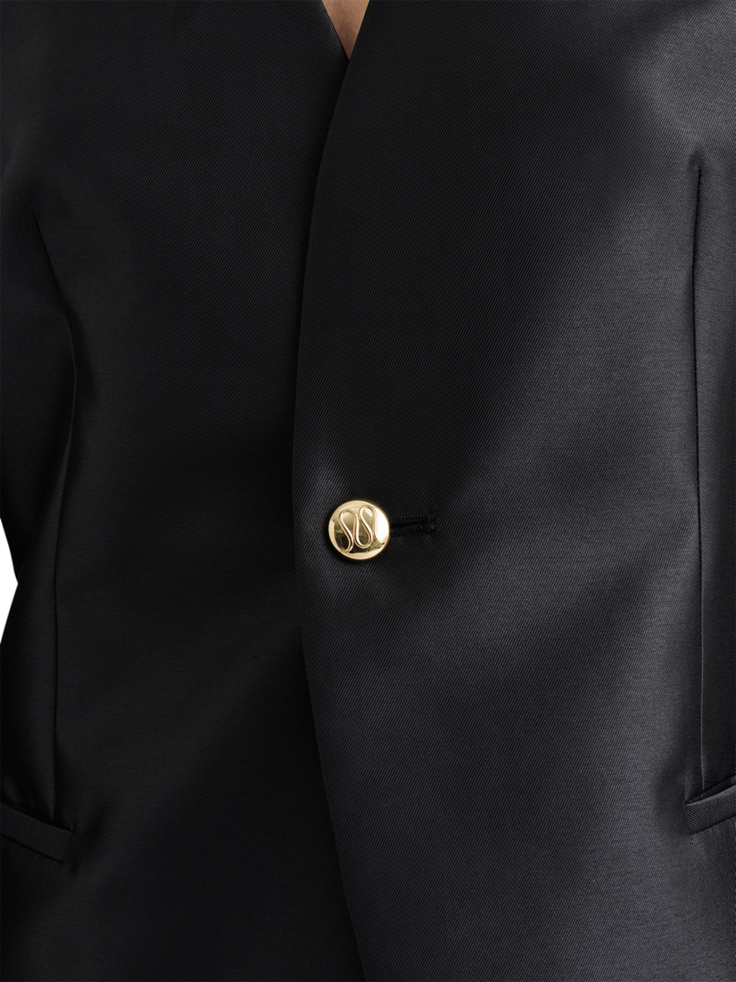 Product image 4 of 5, which shows Malina Nori Fitted Satin Blazer, Black, 8