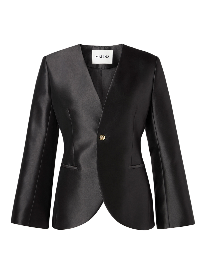 Product image 5 of 5, which shows Malina Nori Fitted Satin Blazer, Black, 8