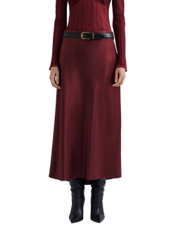 Malina Aubree Satin Midi Skirt, Red Wine
