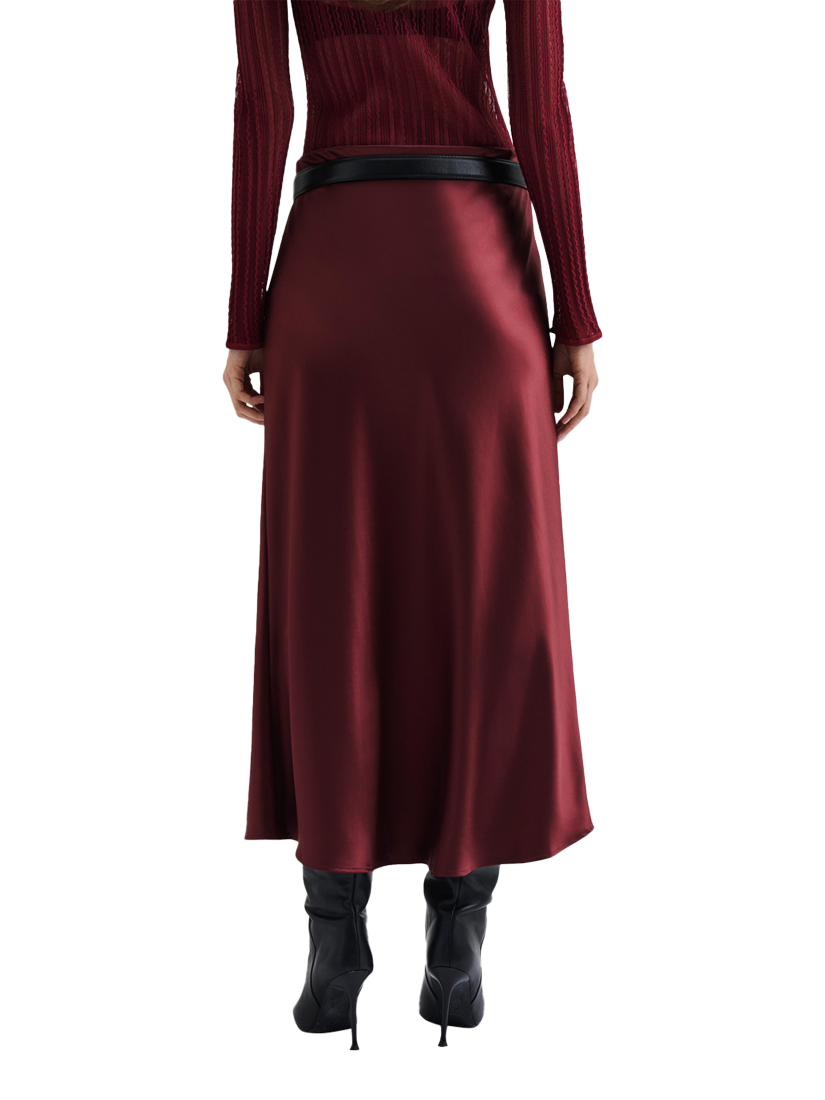 Product image 2 of 4, which shows Malina Aubree Satin Skirt, Wine, XS