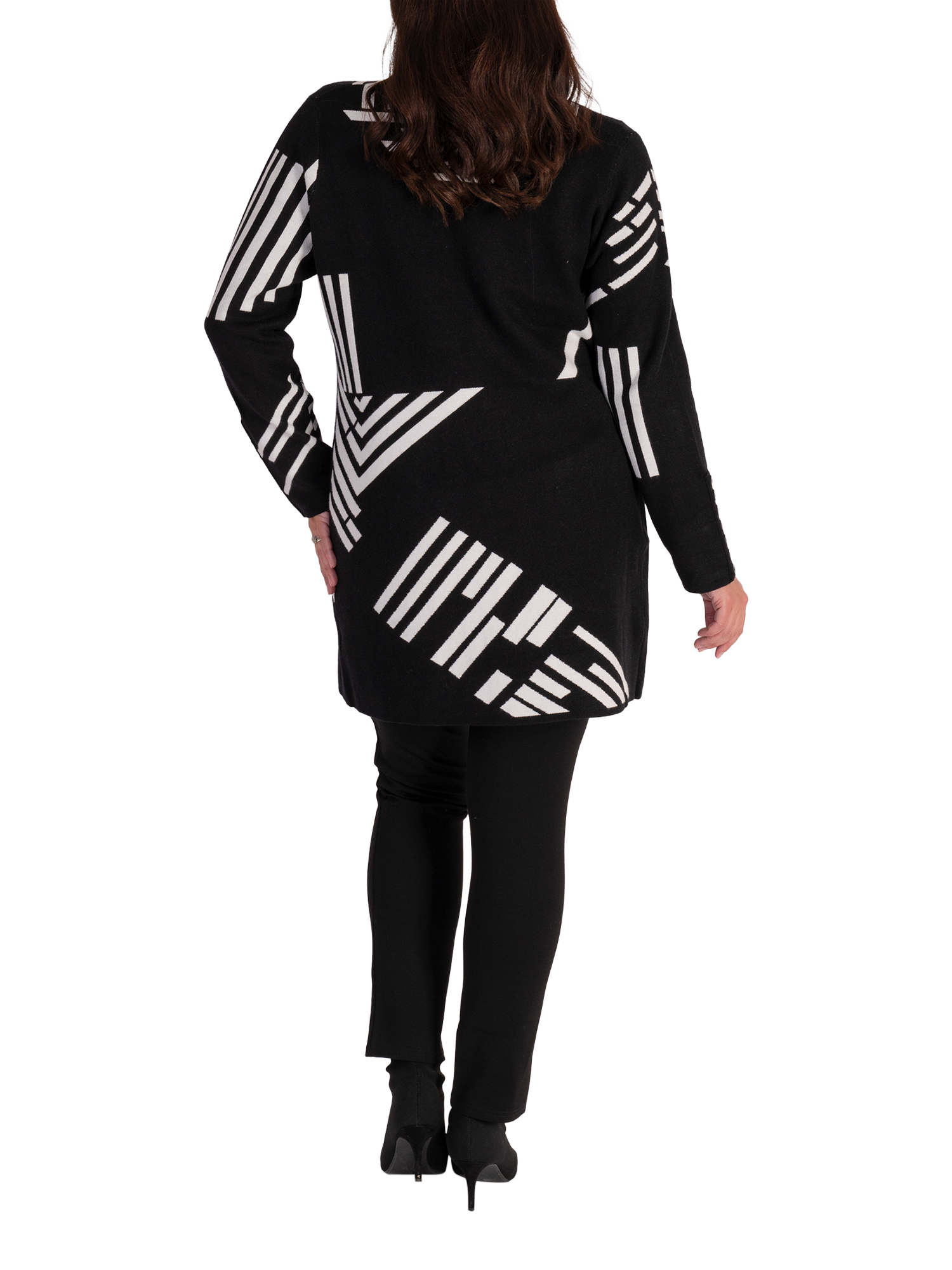 Product image 2 of 6, which shows chesca Piano Cardigan, Black/White, 14-16
