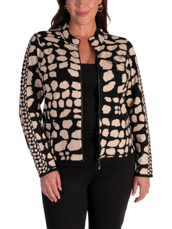 chesca Animal Zip Front Cardigan, Biscotti/Black, Biscotti/Black