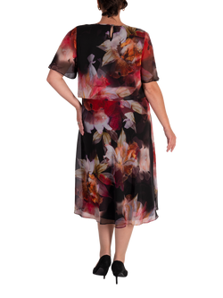 chesca Orchid Print Layered Chiffon Dress, Black/Multi - view 2, Black/Multi