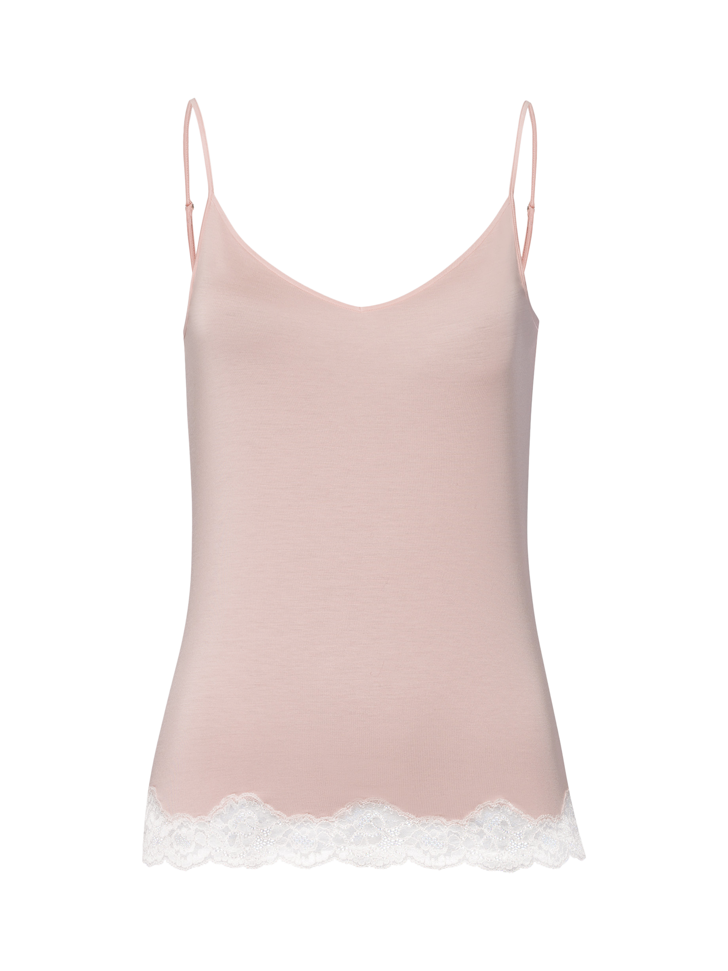 Product image 4 of 6, which shows Hanro Dana Lace Trim Spaghetti Strap Top, 1359 Blush, XS