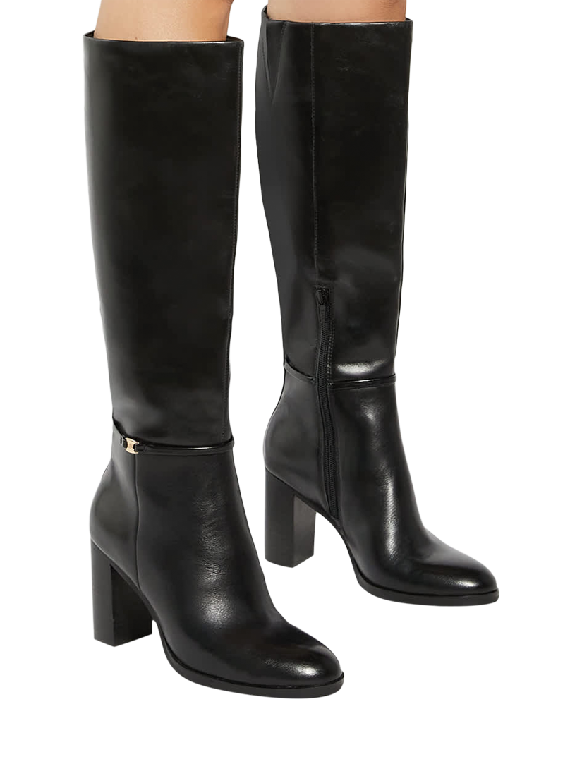 Product image 2 of 6, which shows Dune London Strap Block High Leg Starlling Leather Boots, Black, EU36