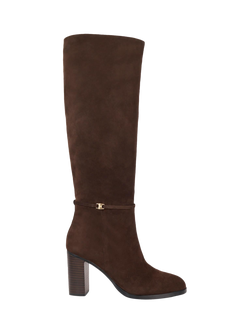 Dune London Strap Block High Leg Starlling Suede Boots, Brown