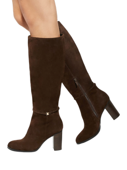 Dune London Strap Block High Leg Starlling Suede Boots - view 2, Brown