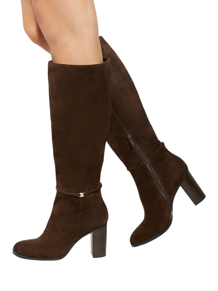 Dune London Strap Block High Leg Starlling Suede Boots - view 2, Brown