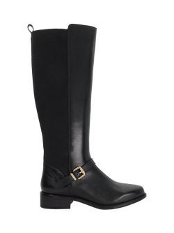 Dune London Toon Leather Buckle Trim Knee High Riding Boots, Black, Black