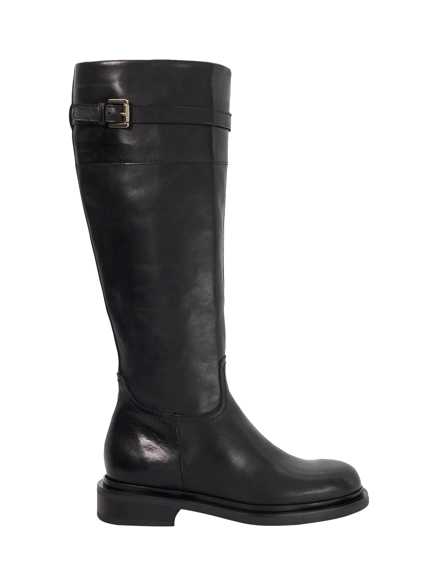 Dune London Tallas Leather Buckle Strap Trim Knee Boots, Black