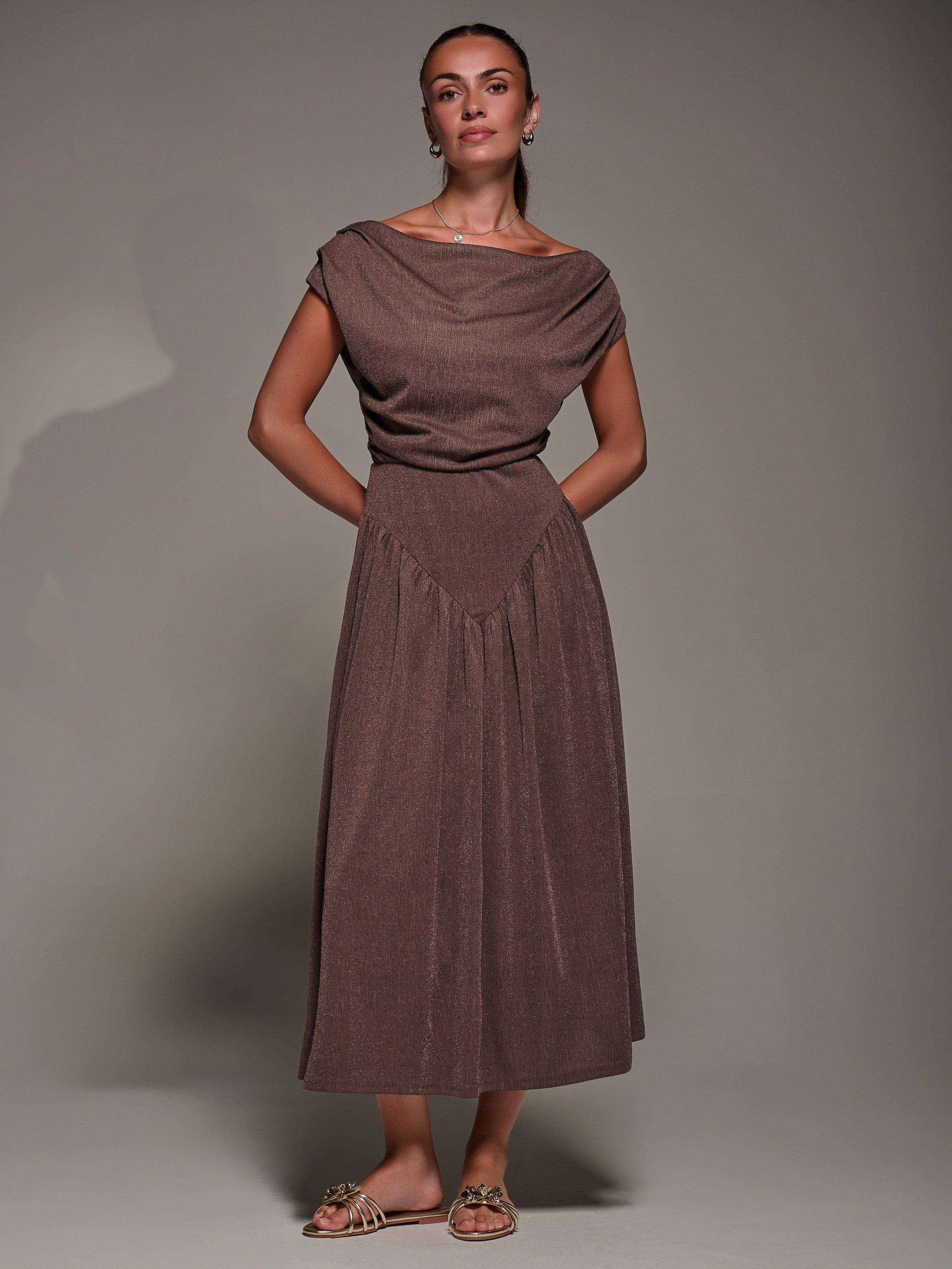 Product image 1 of 7, which shows Jolie Moi Asymmetric Midaxi Dress, Brown, 8