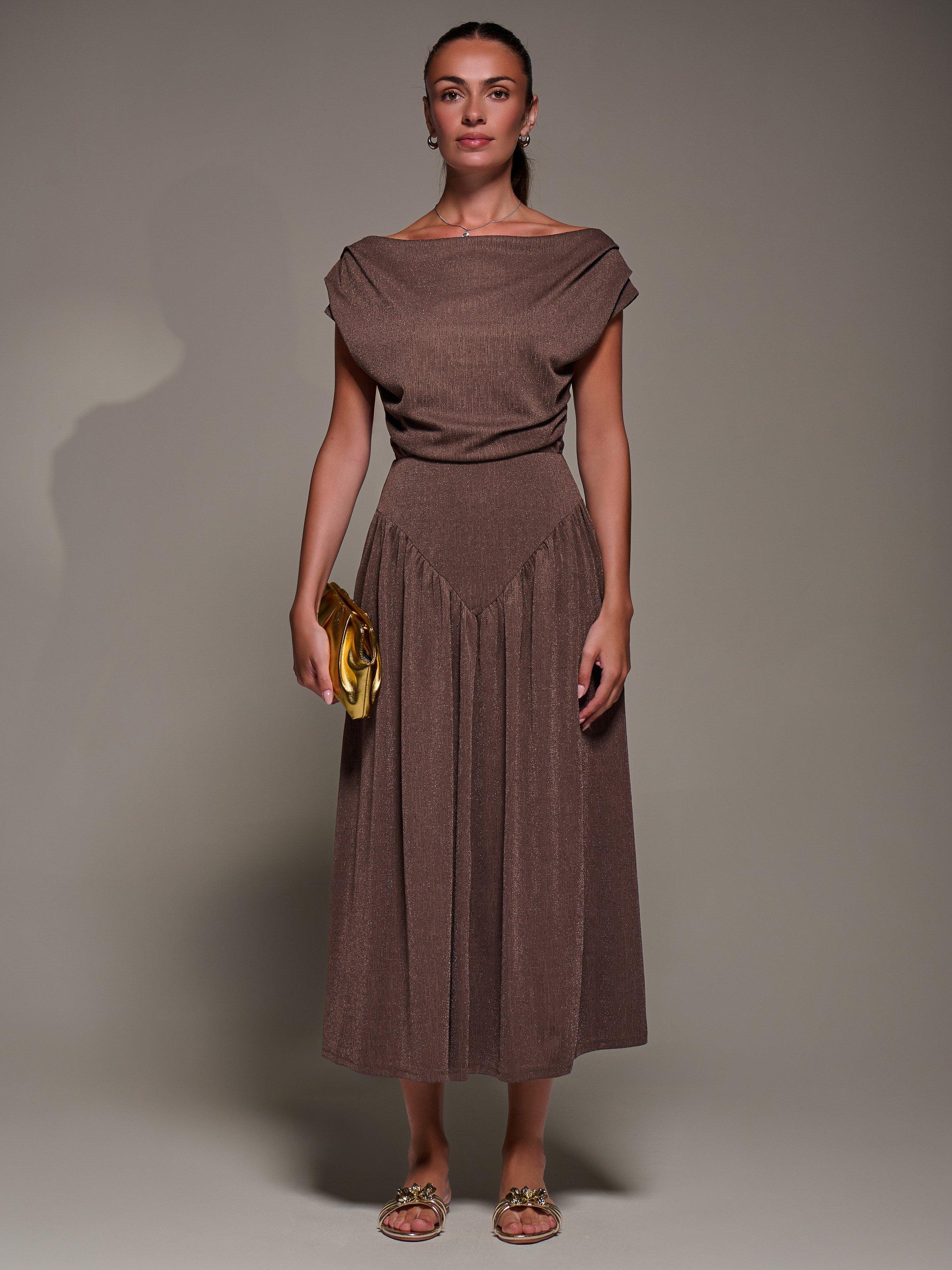 Product image 5 of 7, which shows Jolie Moi Asymmetric Midaxi Dress, Brown, 8