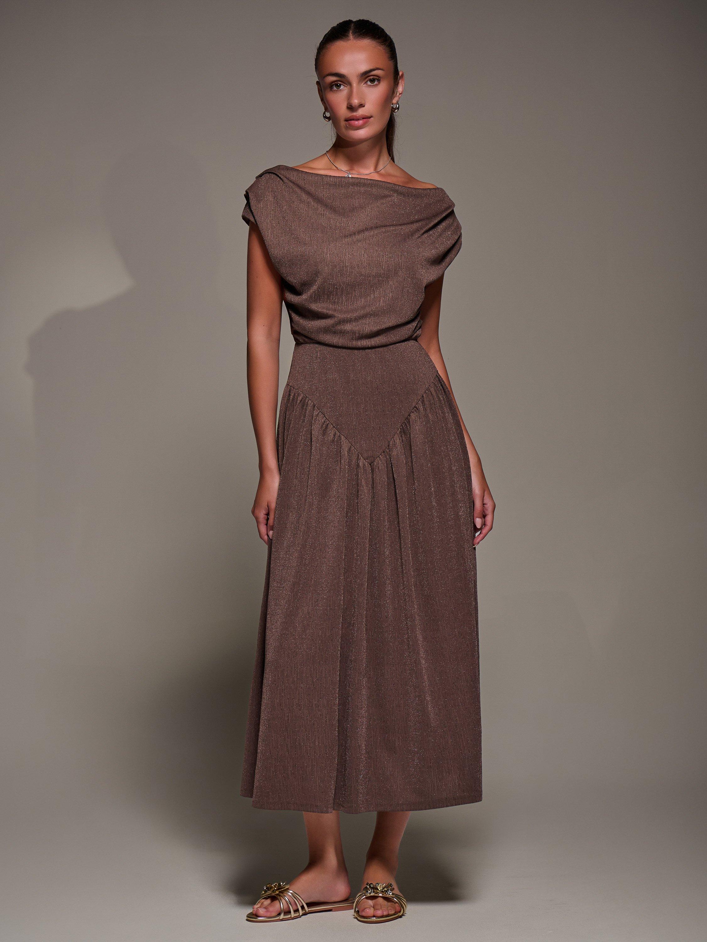 Product image 6 of 7, which shows Jolie Moi Asymmetric Midaxi Dress, Brown, 8
