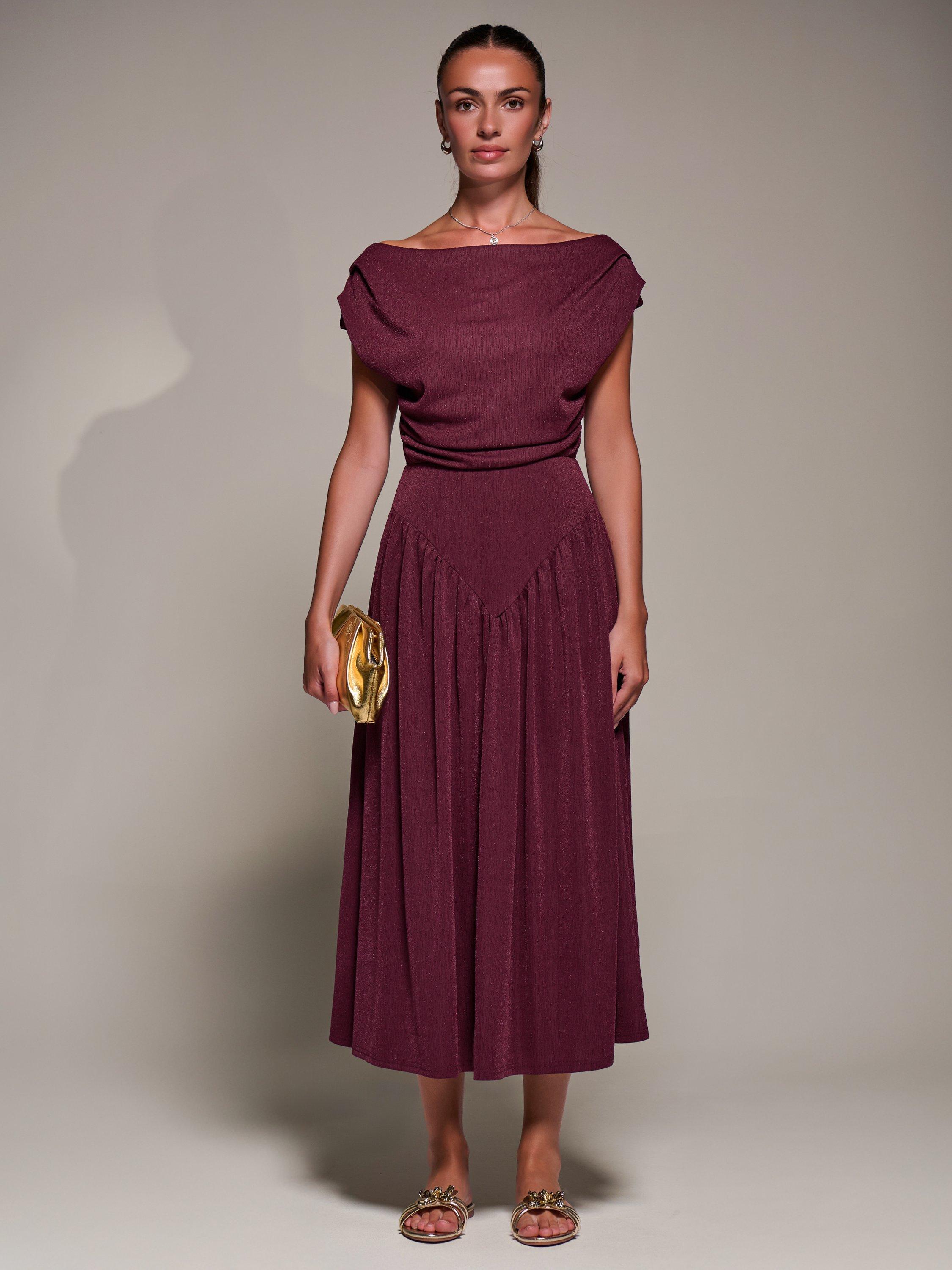 burgundy midaxi dress Satin Viscose Front Wrap Midaxi Dress - Burgundy