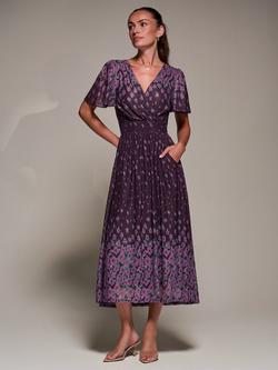 Jolie Moi Mesh Floral Mirrored Midaxi Dress, Purple Floral