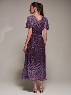 Jolie Moi Mesh Floral Mirrored Midaxi Dress - view 2, Purple Floral