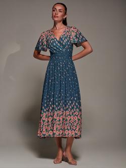 Jolie Moi Mesh Floral Mirrored Midaxi Dress, Teal Floral