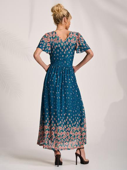 Jolie Moi Mesh Floral Mirrored Midaxi Dress - view 2, Teal Floral