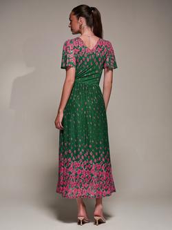 Jolie Moi Mesh Floral Mirrored Midaxi Dress - view 2, Green Floral