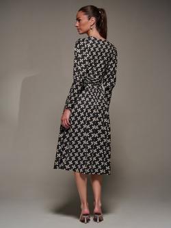 Jolie Moi Abstract Floral Puff Sleeve Jersey Midi Dress, Black Pattern - view 2, Black Pattern