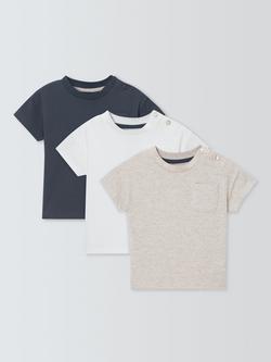 John Lewis Baby Plain T-Shirt, Pack of 3, Multi, Multi