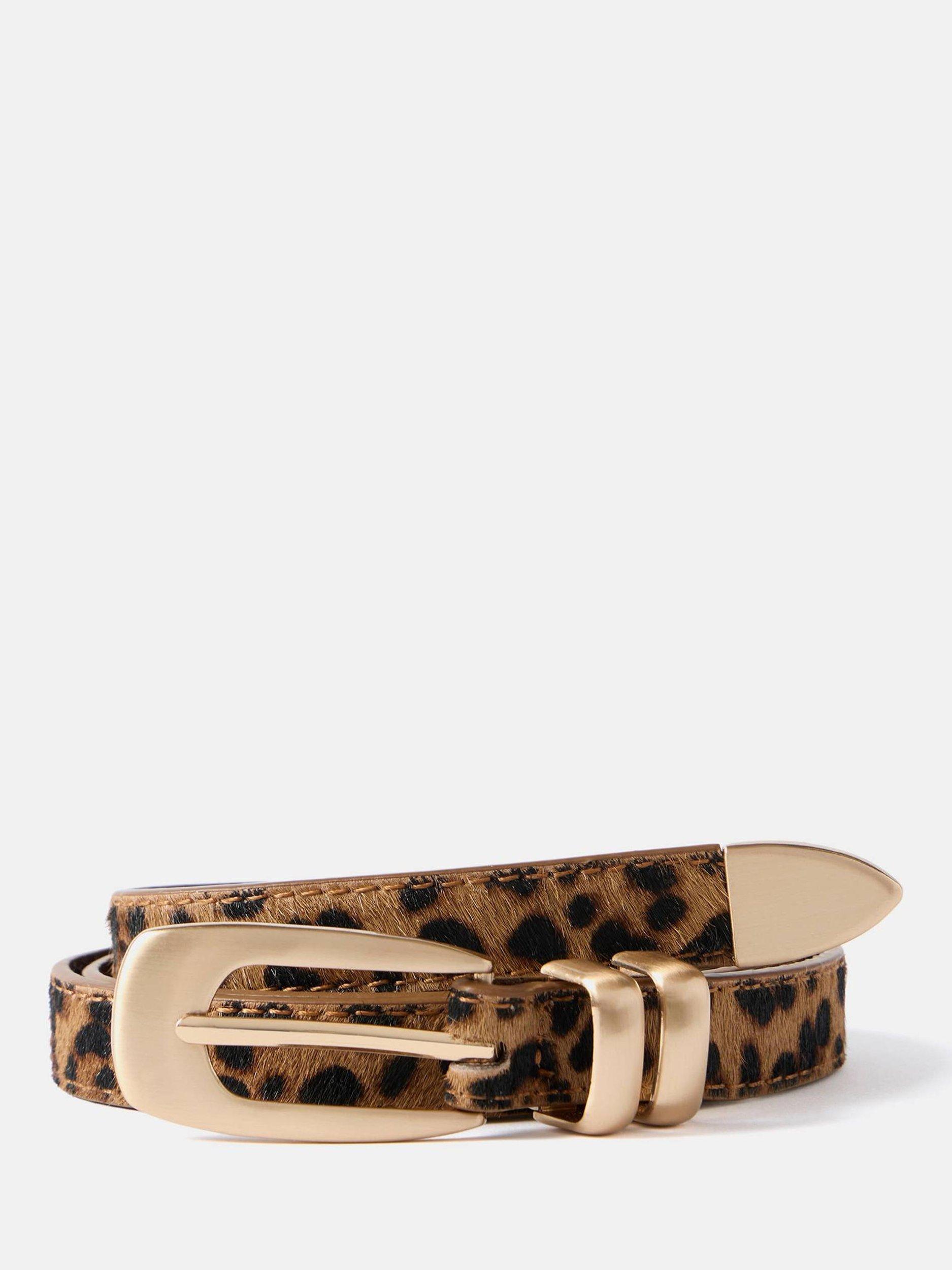 Product image 1 of 4, which shows Mint Velvet Leopard Textured Leather Belt, Brown/Multi, M