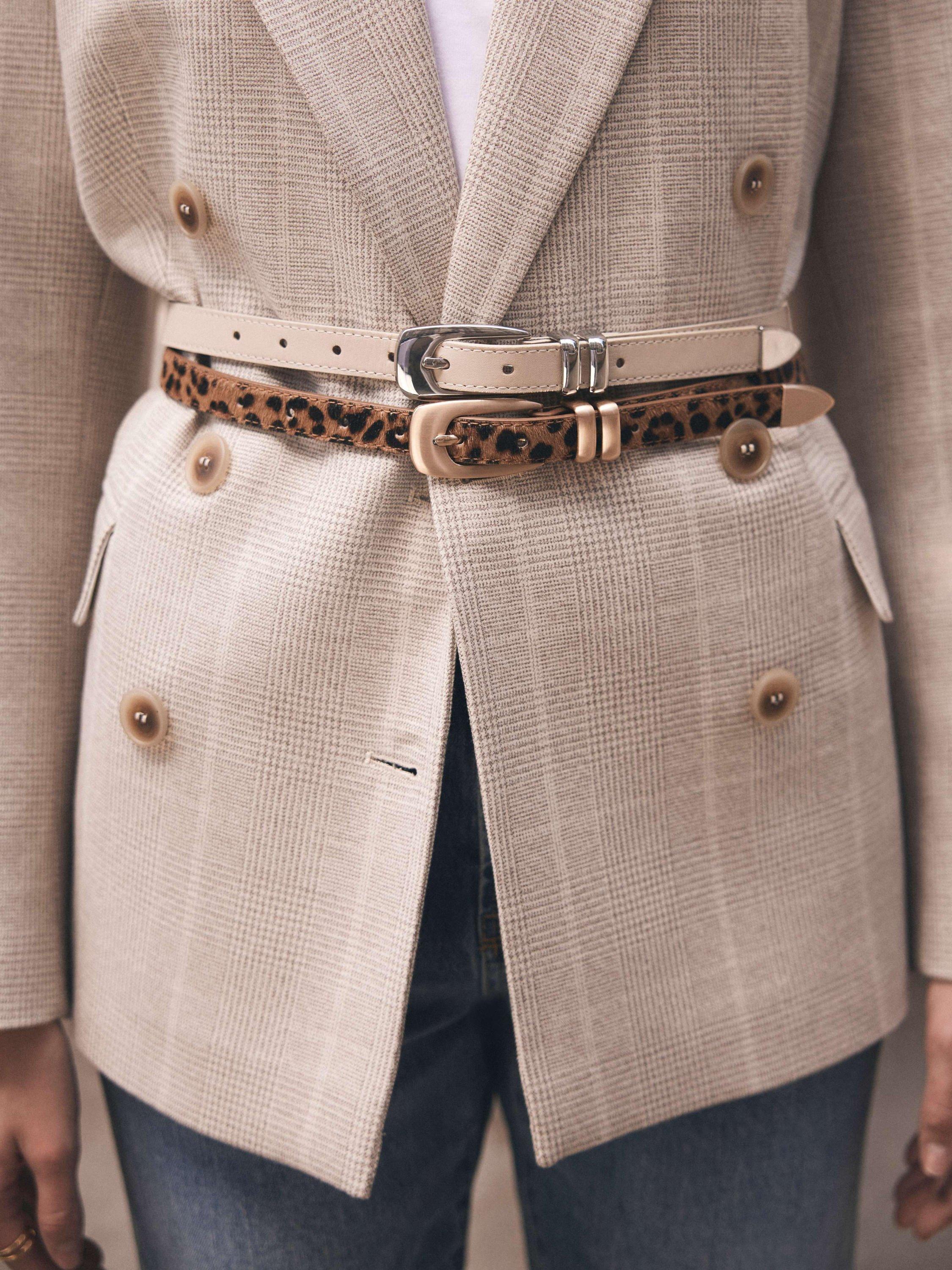 Product image 3 of 4, which shows Mint Velvet Leopard Textured Leather Belt, Brown/Multi, M