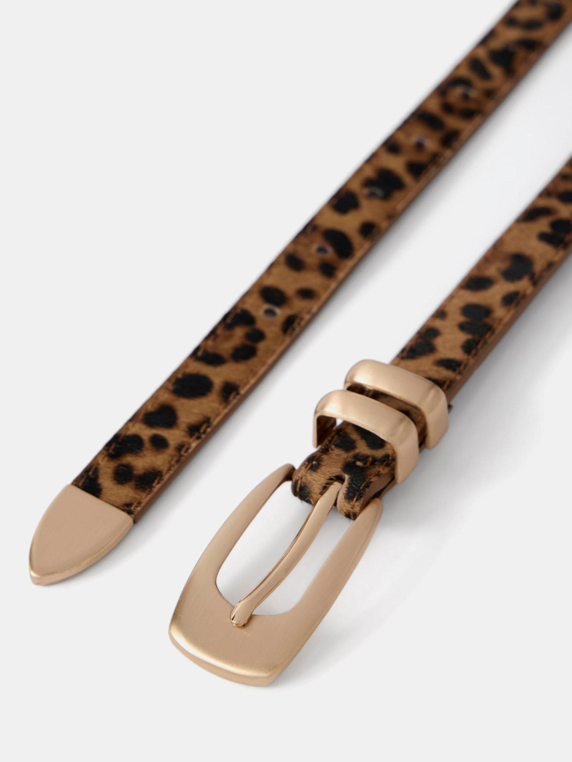 Product image 4 of 4, which shows Mint Velvet Leopard Textured Leather Belt, Brown/Multi, M