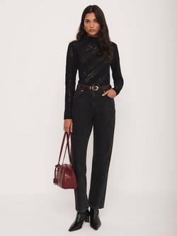 Mint Velvet High Neck Lace Top, Black, Black