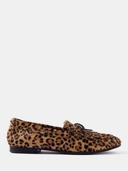 Mint Velvet Gaia Leopard Print Textured Loafers, Brown/Multi, Brown/Multi