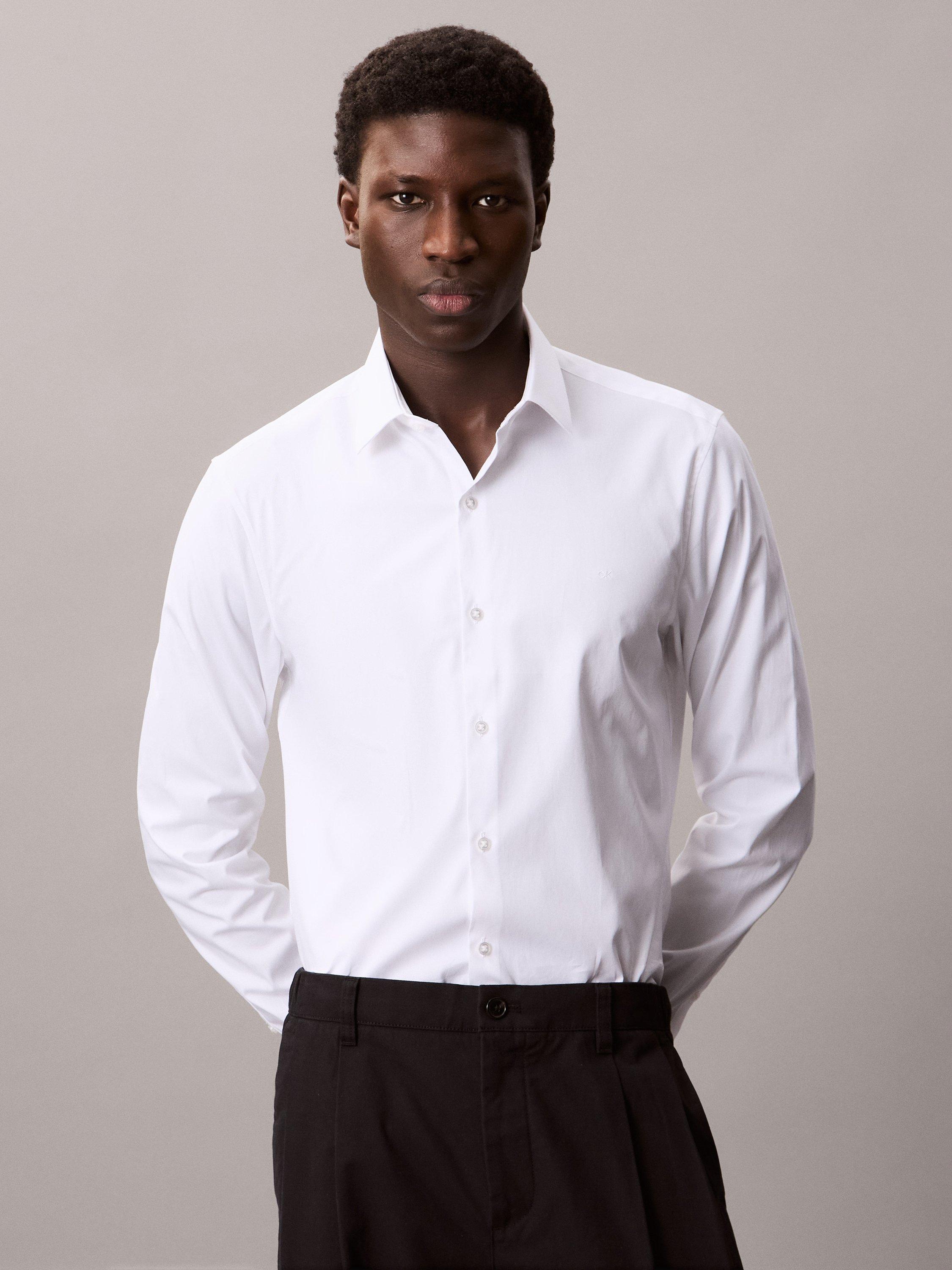 Product image 1 of 6, which shows Calvin Klein Slim Fit Stretch Poplin Shirt, White, 38