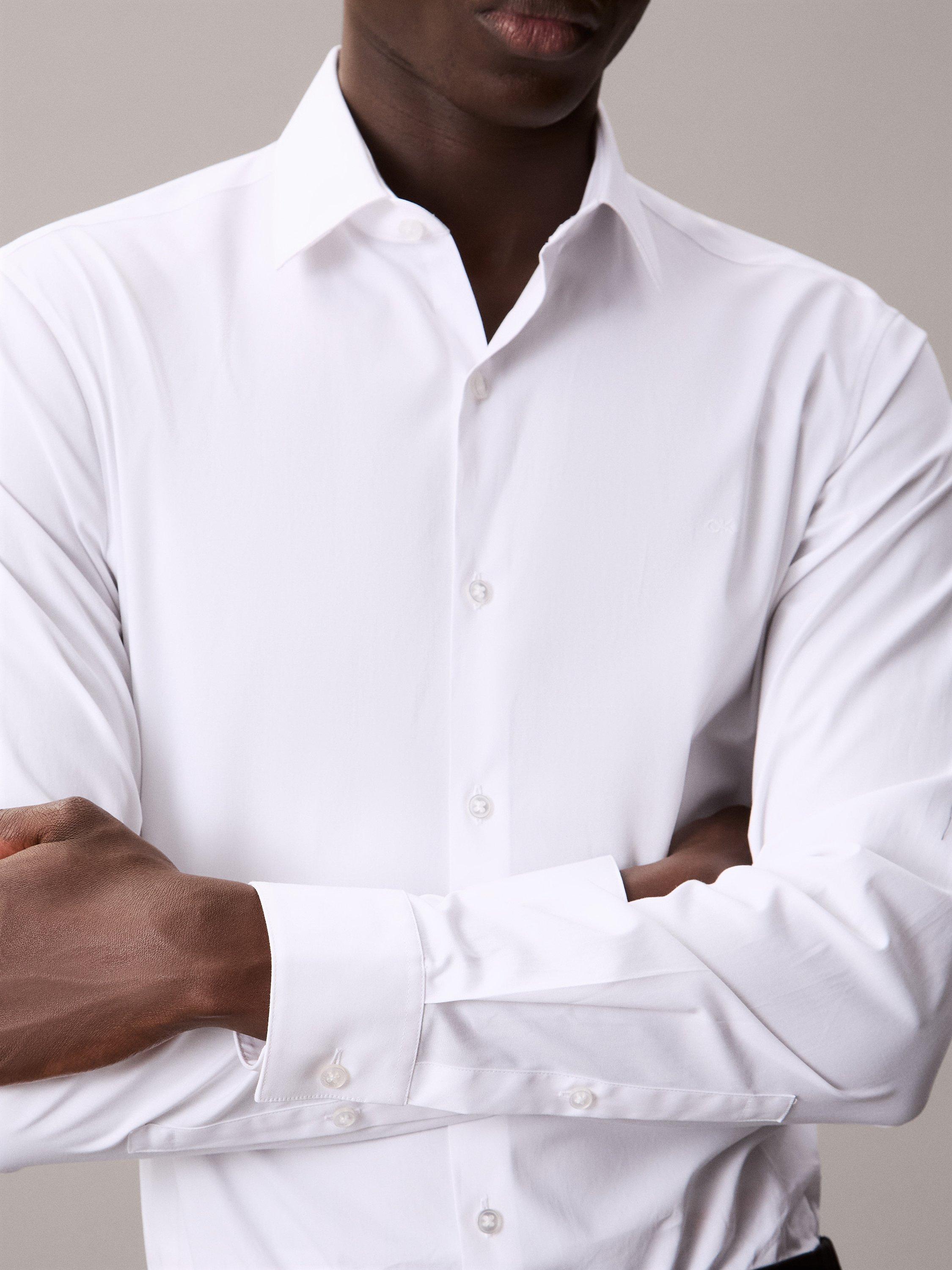 Product image 5 of 6, which shows Calvin Klein Slim Fit Stretch Poplin Shirt, White, 38