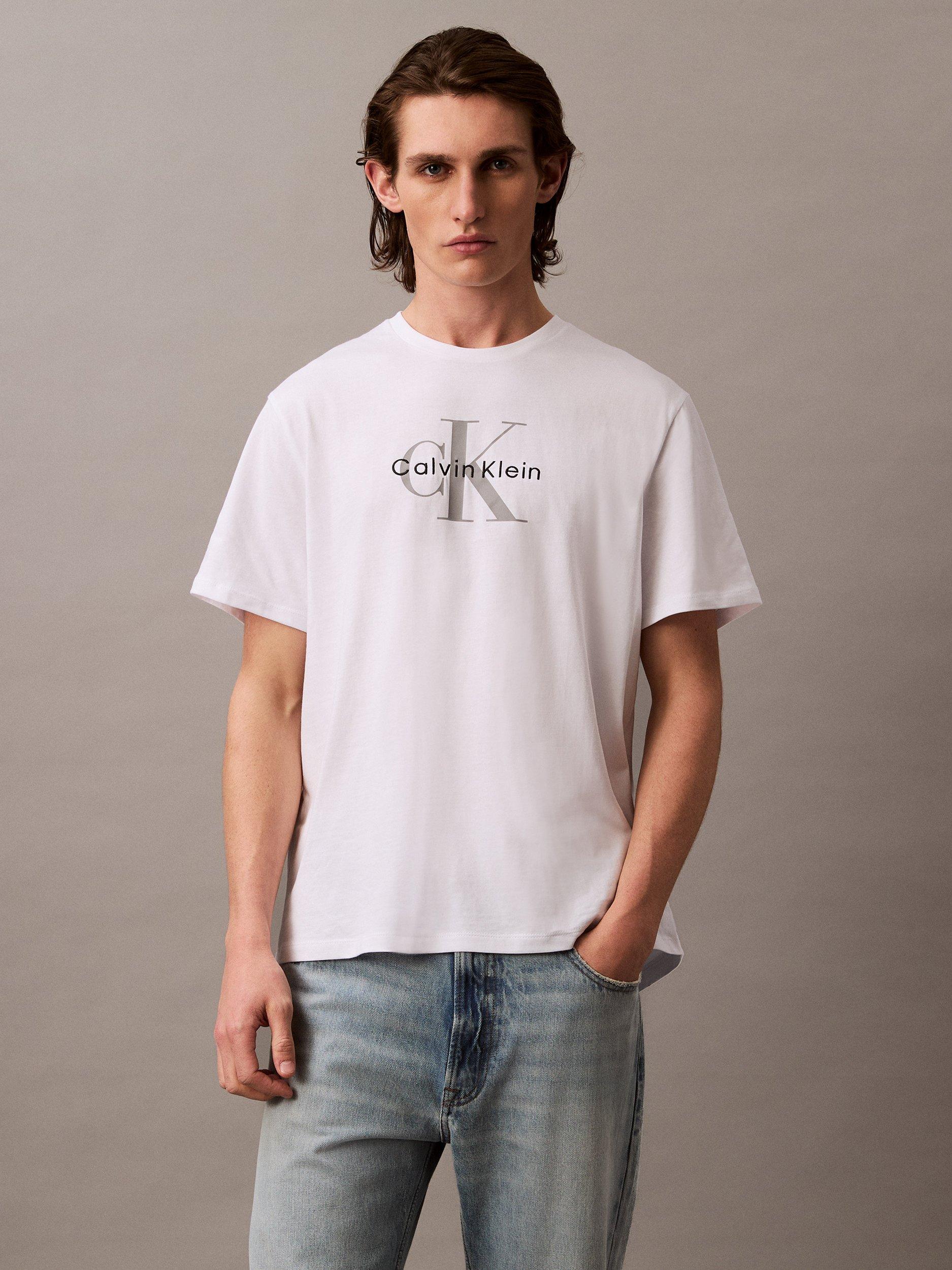 Product image 1 of 7, which shows Calvin Klein Monogram Cotton T-Shirt, Bright White, XS