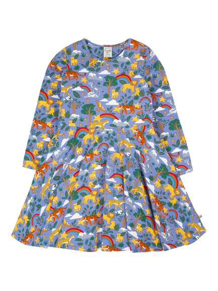 Frugi Kids' Sofia Cotton Rich Skater Dress, Grape Into The Wild, Grape Into The Wild