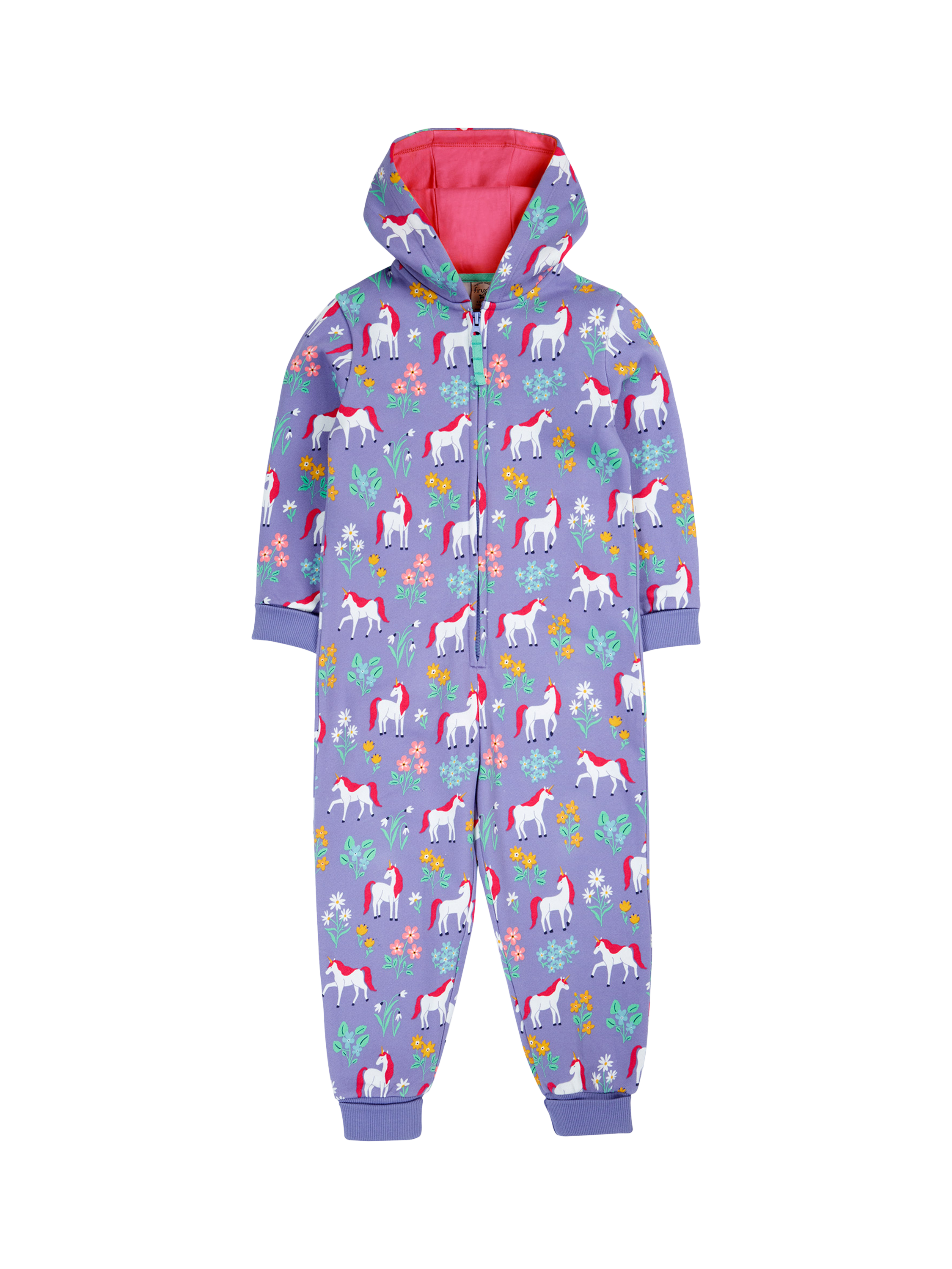 Frugi Kids' Cotton Big Snuggle Suit, Unicorn Floral
