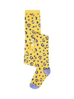Frugi Kids' Norah Cotton Blend Tights, Primrose/Leopard, Primrose/Leopard