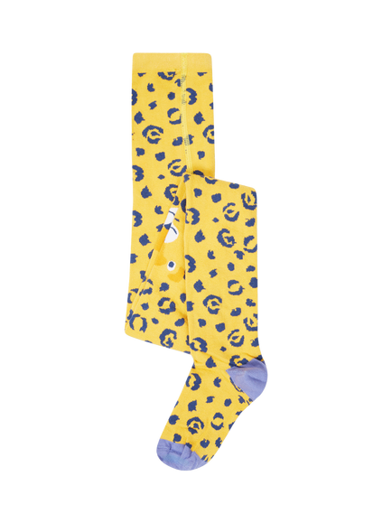 Frugi Kids' Norah Cotton Blend Tights, Primrose/Leopard, Primrose/Leopard