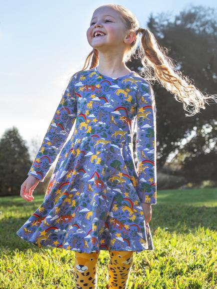 Frugi Kids' Norah Cotton Blend Tights, Primrose/Leopard - view 2, Primrose/Leopard