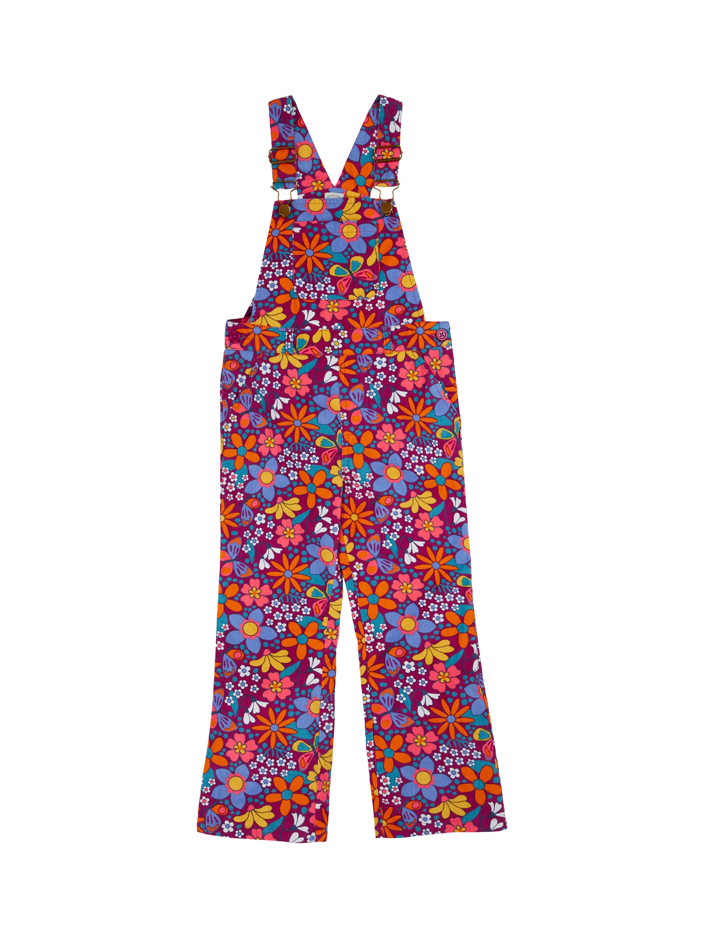 Frugi Kids' Frida Cotton Flared Dungarees, Retro Floral