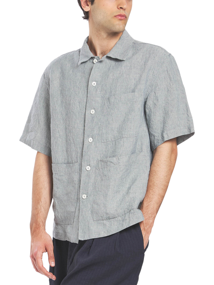 Barena Donde Linen Shirt, Acqua - view 2, Acqua