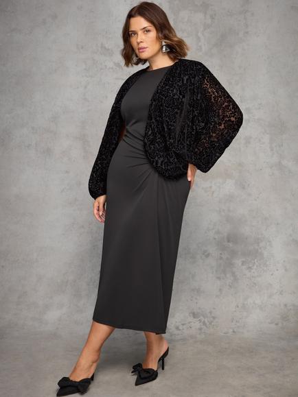Live Unlimited Curve Velvet Burnout Shrug, Black, Black