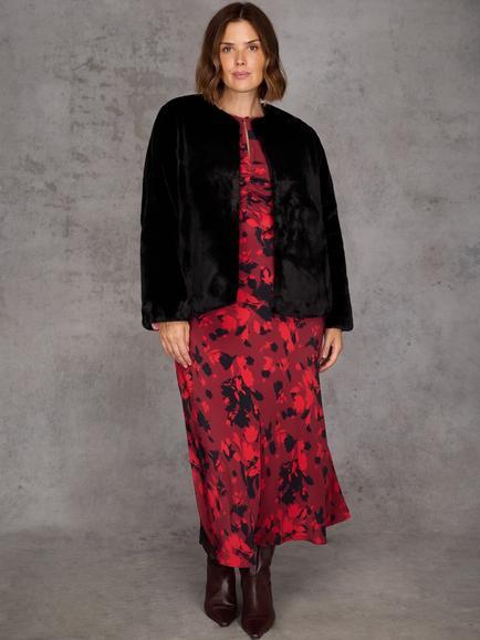 Live Unlimited Curve Short Faux Fur Jacket, Black, Black