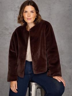 Live Unlimited Curve Short Faux Fur Jacket, Brown - view 2, Brown