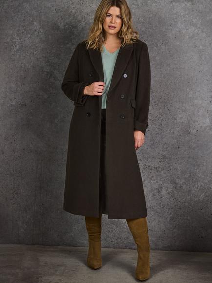 Live Unlimited Curve Double Breasted Wool Blend Coat, Green, Green