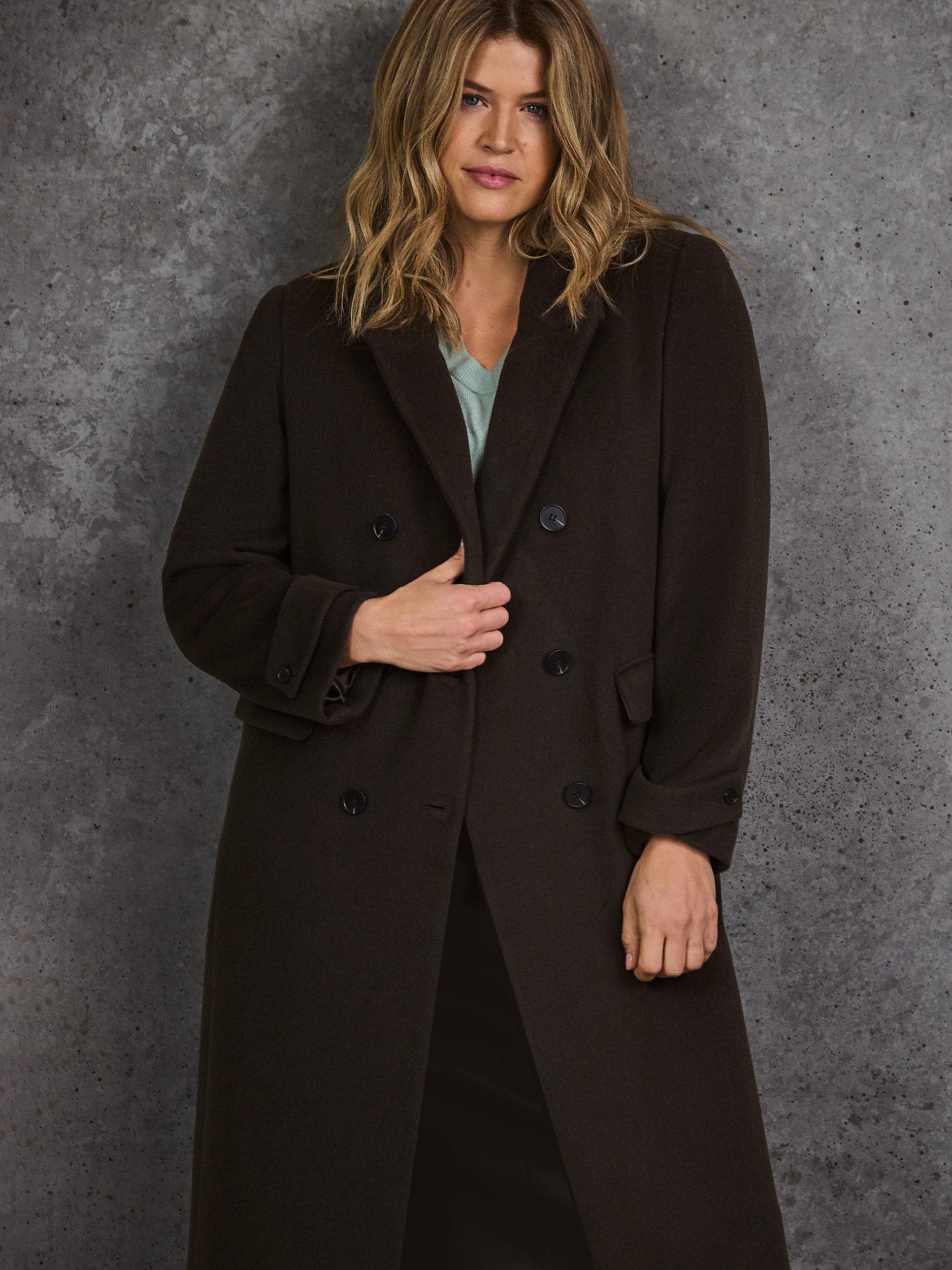 Product image 2 of 5, which shows Live Unlimited Curve Double Breasted Wool Blend Coat, Green, 18